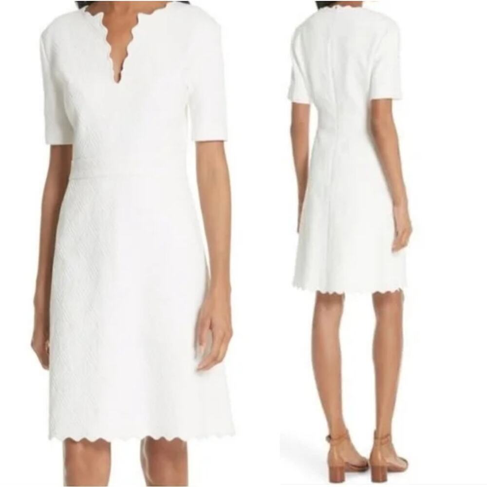 TORY BURCH Bailey Mini Dress White Cotton Scalloped Trim Casual Office Size 4